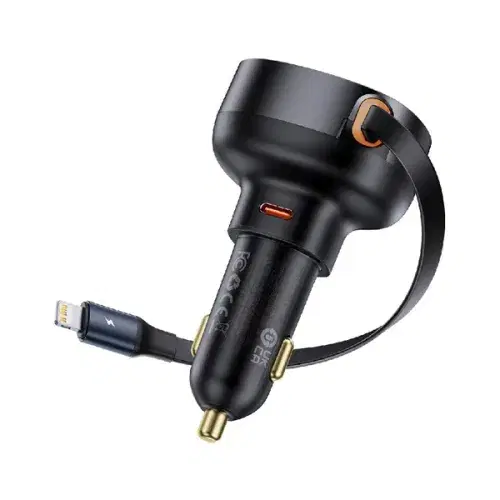 Baseus Enjoyment Pro Car Charger USB-C Port with Built-in Retractable Lightning Cable , 