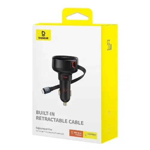 Baseus Enjoyment Pro Car Charger USB-C Port with Built-in Retractable Lightning Cable , 