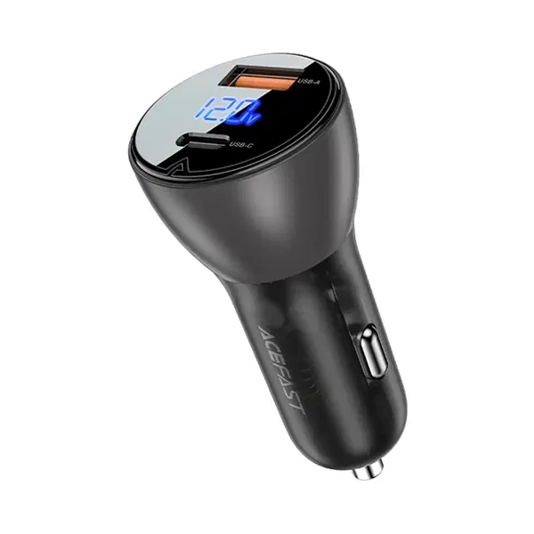 Acefast B6 metal car charger 63W (USB-A+USB-C) with digital display , 