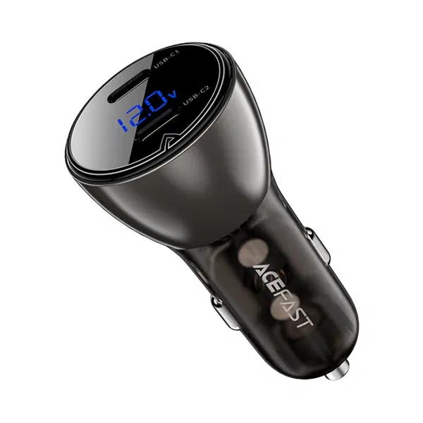 AceFast B10 metal car charger 60W (USB-C + USB-C) with digital display , 
