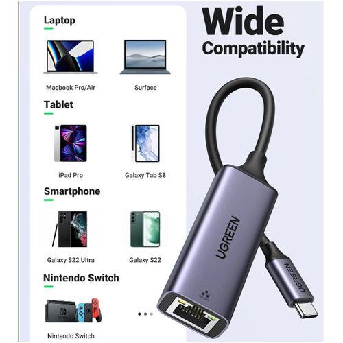 Ugreen USB Type-C to 10/100/1000 Mbps Ethernet Adapter - Black ,