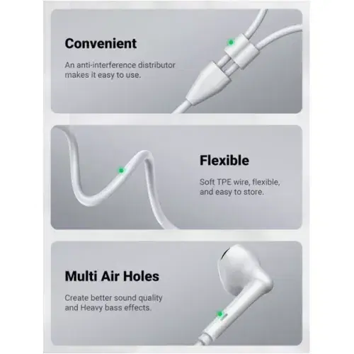 Ugreen Wired Earphones with Type-C Connector , White
