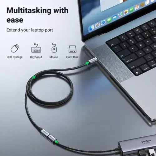 Ugreen Extender Cable USB-C 3.1 Gen2 1m / USB-C Male to USB-C Female / Nylon Braided / 100W / 10GB/s / Ultra HD 4K / Alu Case / US372 - Black ,