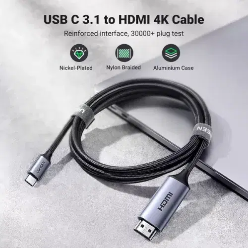 Ugreen USB-C to HDMI Male to Male Cable Aluminum Shell 1.5m (Gray) ,