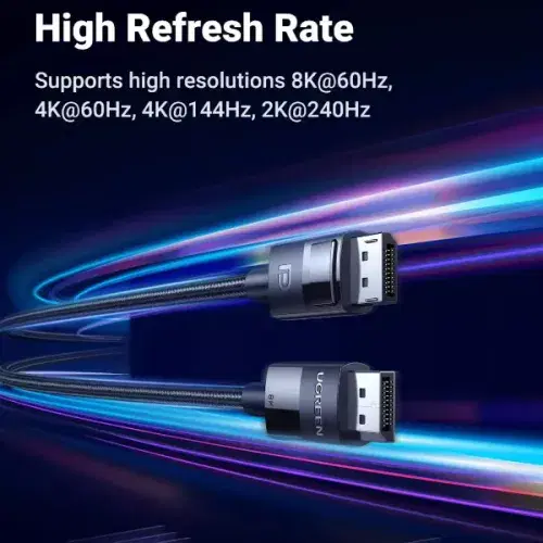 UGREEN 8K DisplayPort Cable 1.4, DP to DP 2M, 8K@60Hz/4K@165Hz/2K@240Hz/1080P@240Hz, for Gaming Monitor/Graphics Card/PC, Support 3D/HDCP/HDR/G-SYNC/Free-SYNC, Male to Male Nylon Braided Cable-2Meter ,