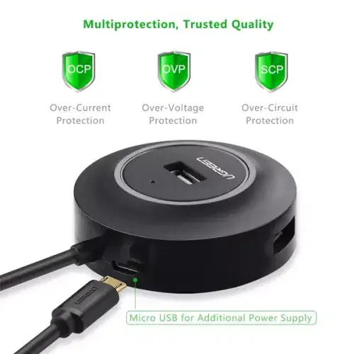Ugreen USB 2.0 Hub 4 Ports for Your PC, Cell Phones, ,