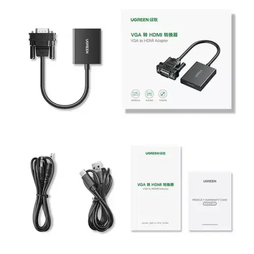 Ugreen Adapter VGA Male To HDMI Female 0.15M Black ,