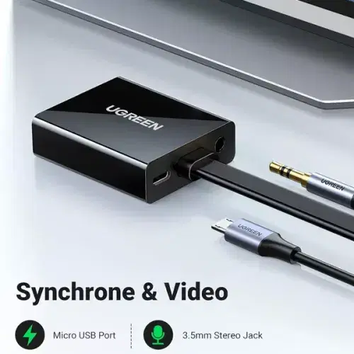 Ugreem HDMI To VGA+3.5mm Audio With Power Port Converter (Black) ,