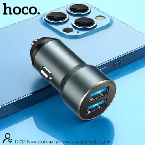 Hoco DZ17 Powerful dual port car charger with lights ,