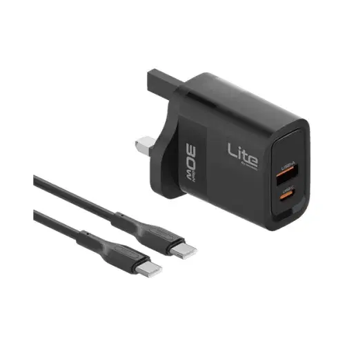 Moxedo Lite 30W GaN Charger USB-A/USB-C Ports Fast Charging PD 3.0 with USB-C to USB-C 1.2 Meter Cable ,