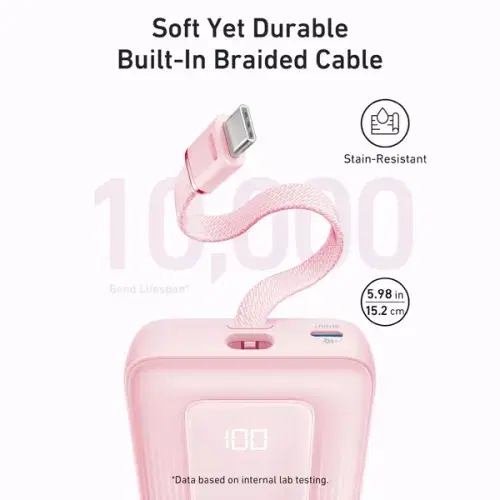 Anker Zolo Powerbank 10000 mAh 30W Power Bank Portable Charger Built-In USB-C Cable A1688H11 ,