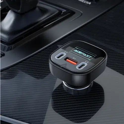 Acefast Digital Display 66W Dual Port Car Charger (USB-C+USB-A) ,