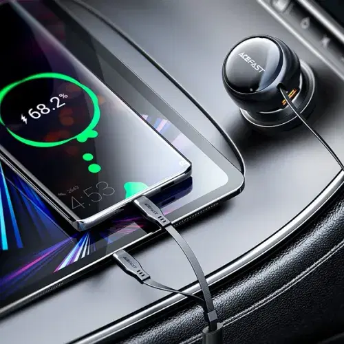 Acefast B13 53W 2-in-1 (2USB-C) car charger with retractable cable ,